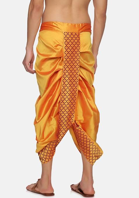 Yellow Printed Dhoti Pants For Men
