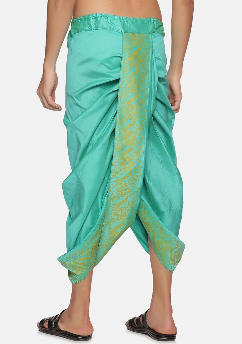 Green Green Printed Dhoti For Men - Indya