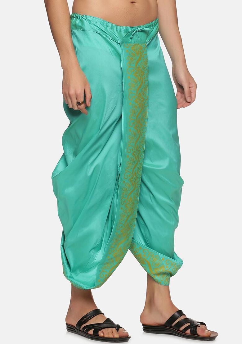 Green Green Printed Dhoti For Men - Indya