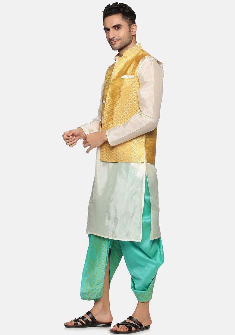 Green Green Printed Dhoti For Men - Indya