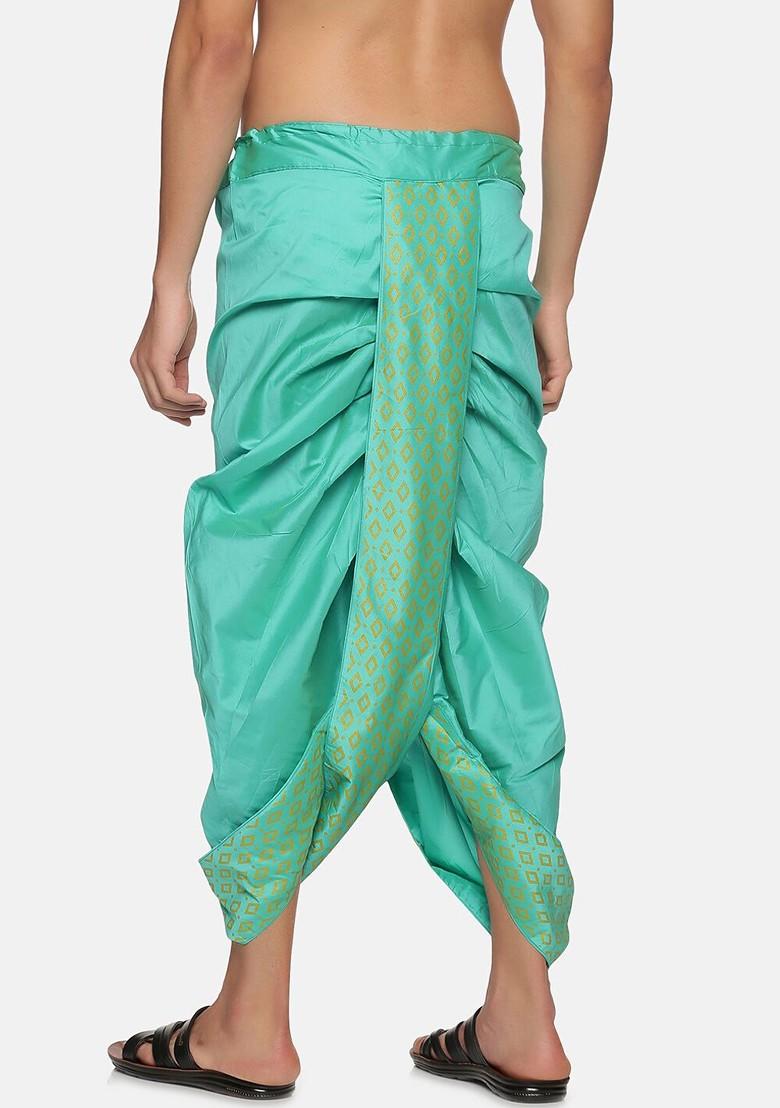 Green Green Printed Dhoti For Men - Indya