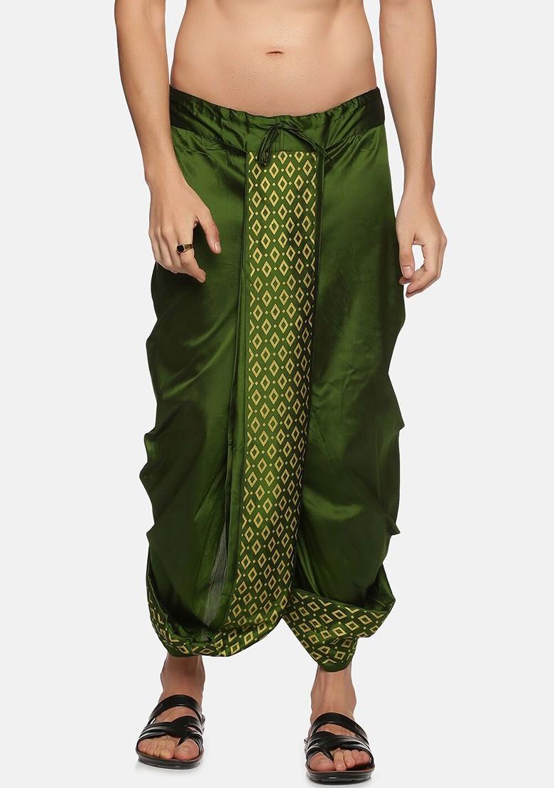 Green Green Printed Dhoti For Men - Indya