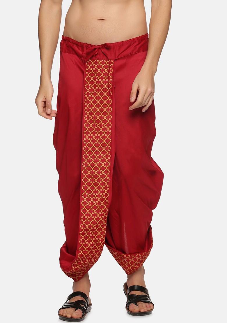 Maroon Maroon Printed Dhoti For Men
