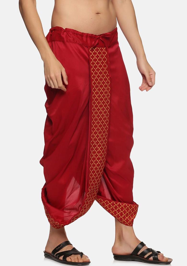 Maroon Maroon Printed Dhoti For Men