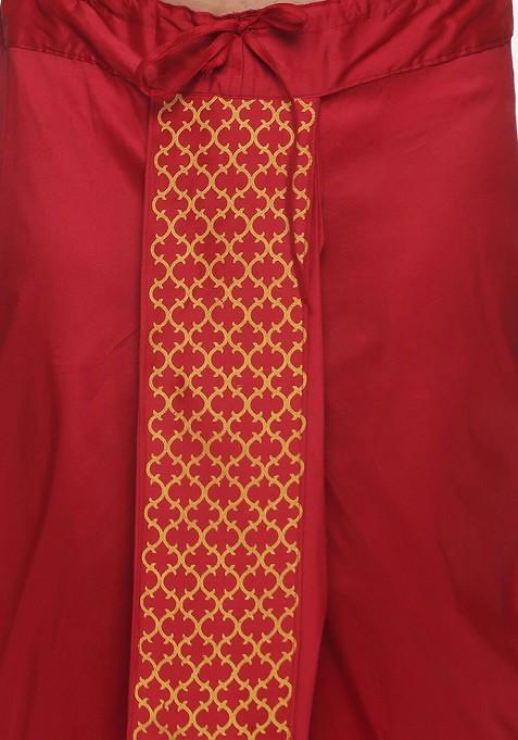 Maroon Maroon Printed Dhoti For Men