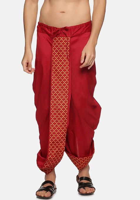 Maroon Maroon Printed Dhoti For Men