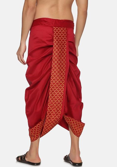 Maroon Maroon Printed Dhoti For Men