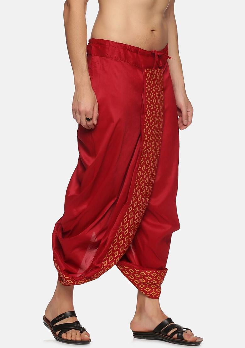 Maroon Maroon Printed Dhoti Pant For Men