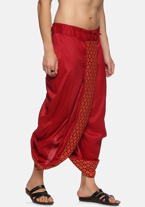 Maroon Maroon Printed Dhoti Pant For Men