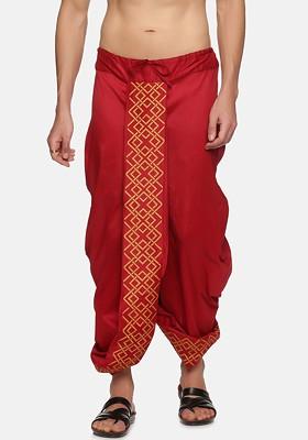 Maroon Maroon Printed Dhoti For Men