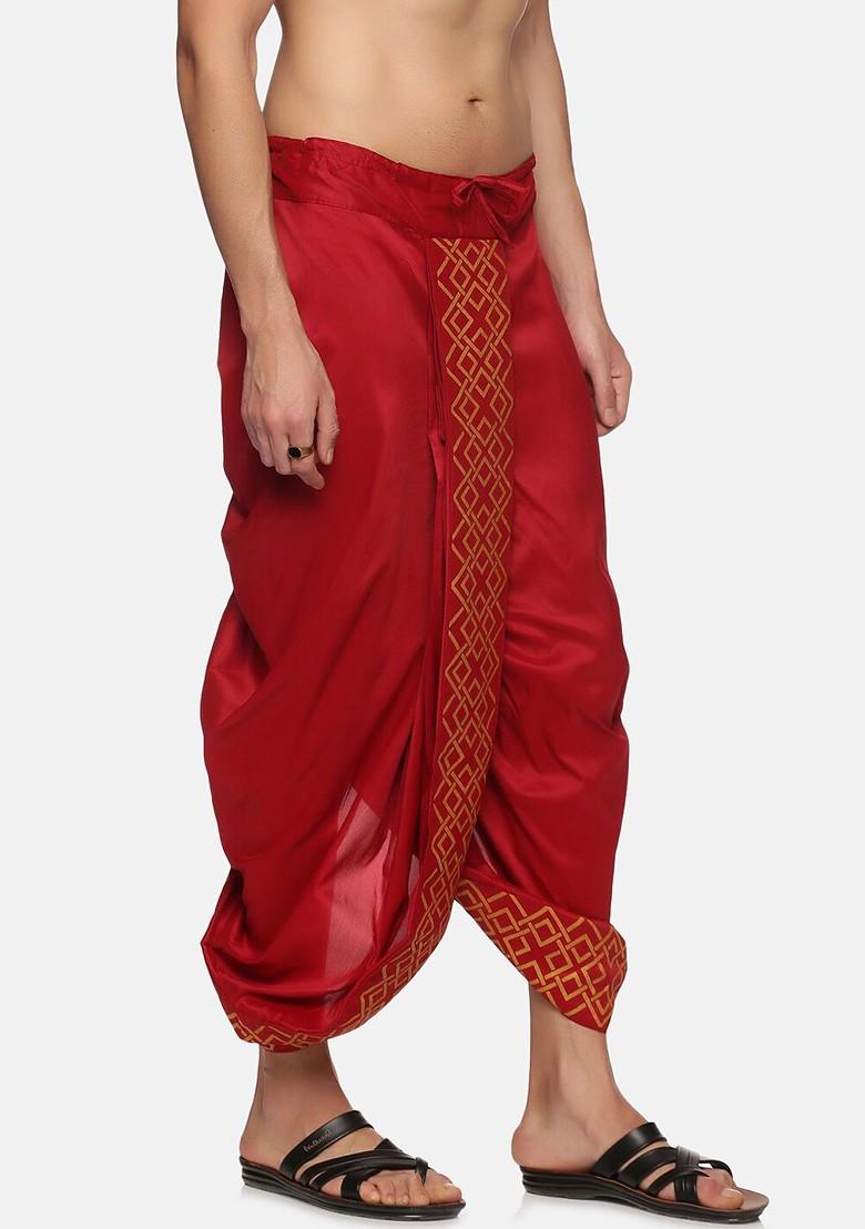 Maroon Maroon Printed Dhoti For Men