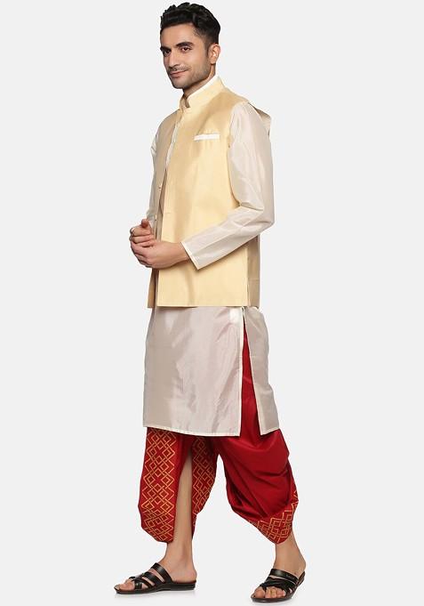 Maroon Maroon Printed Dhoti For Men