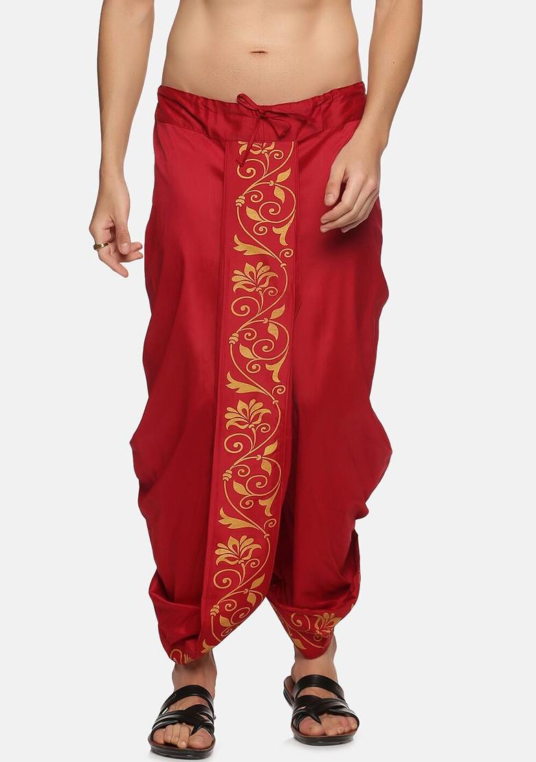 Maroon Maroon Printed Dhoti For Men