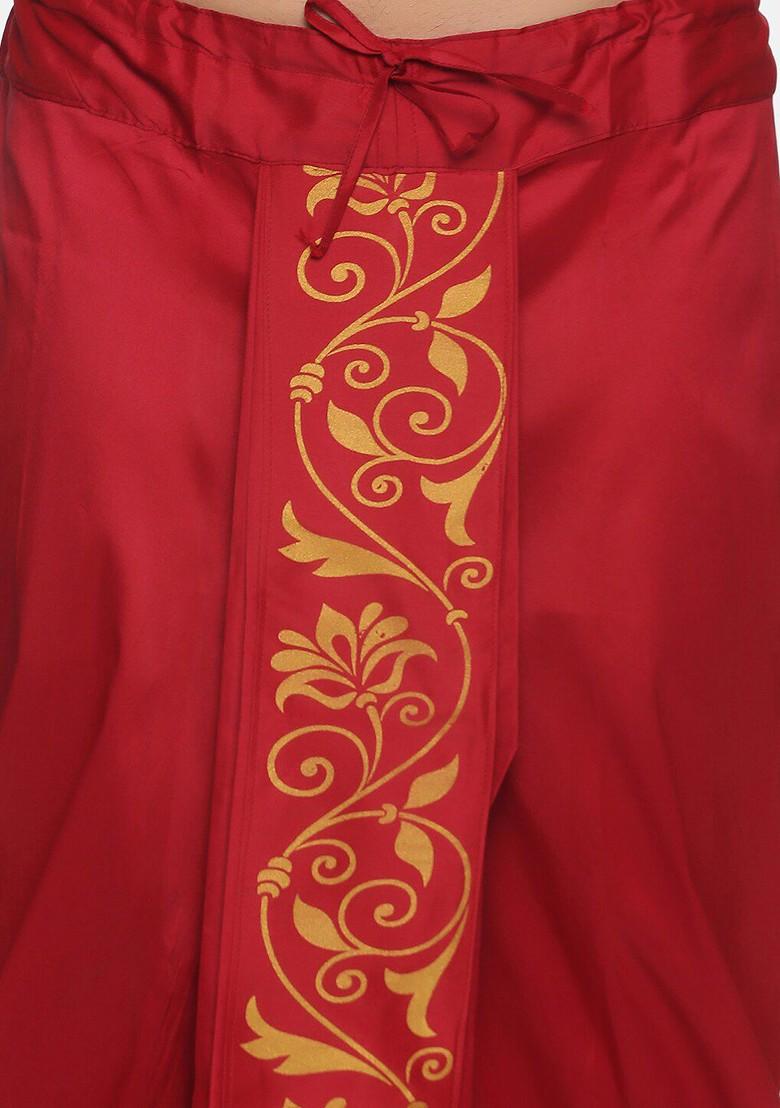 Maroon Maroon Printed Dhoti For Men