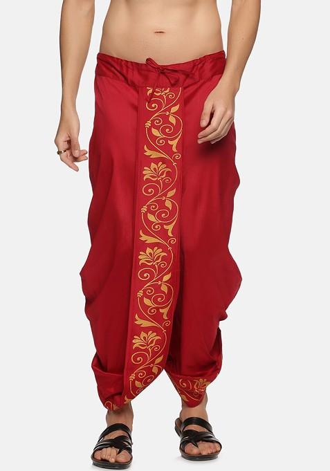 Maroon Maroon Printed Dhoti For Men