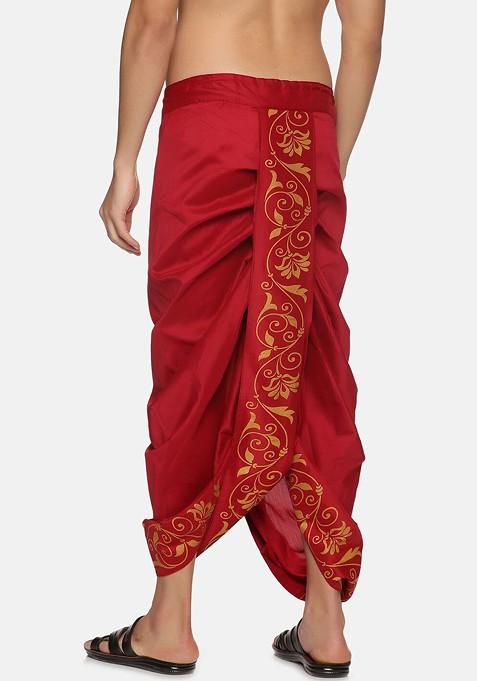 Maroon Maroon Printed Dhoti For Men