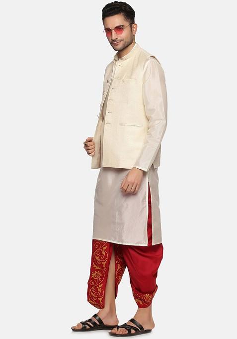 Maroon Maroon Printed Dhoti For Men