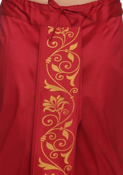 Maroon Maroon Printed Dhoti For Men