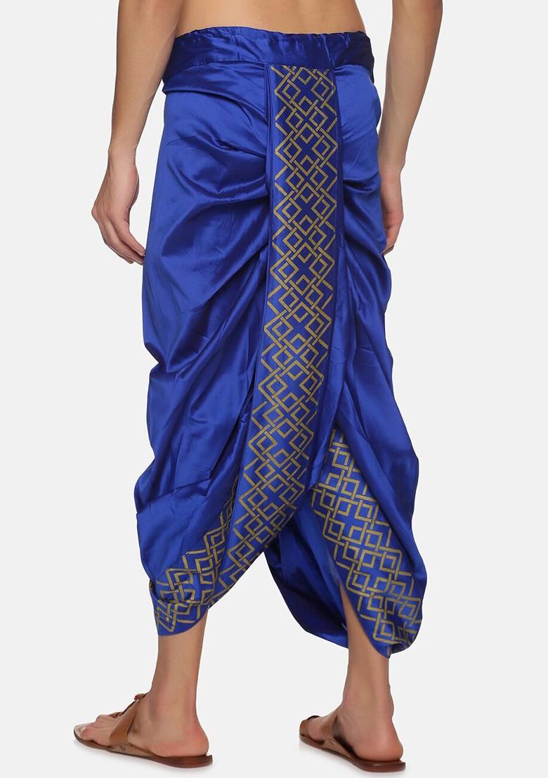 Navy Blue Navy Blue Printed Dhoti For Men - Indya