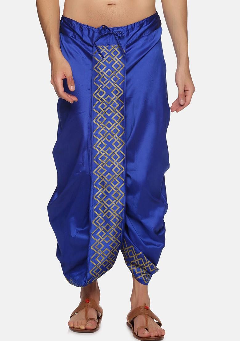 Navy Blue Navy Blue Printed Dhoti For Men - Indya