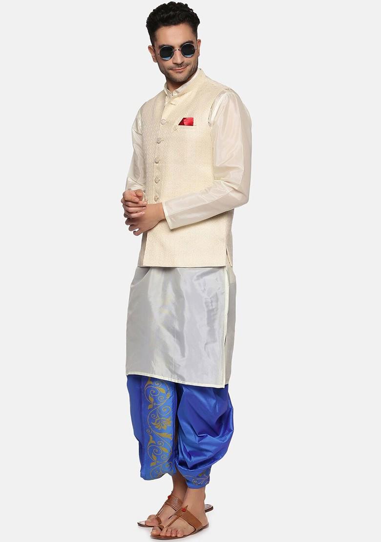 Blue Blue Printed Dhoti For Men - Indya