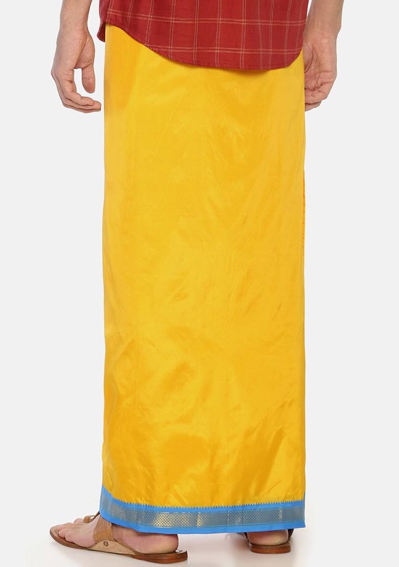 Yellow Solid Double Layer Dhoti For Men