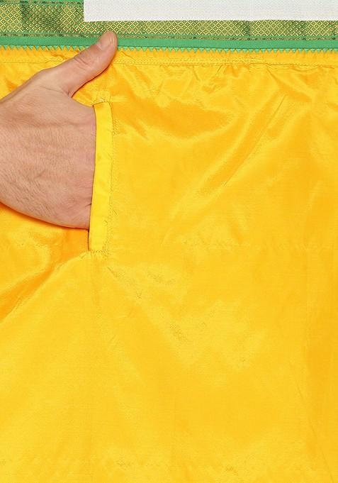 Yellow Solid Double Layer Dhoti For Men