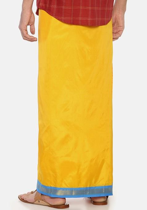 Yellow Solid Double Layer Dhoti For Men