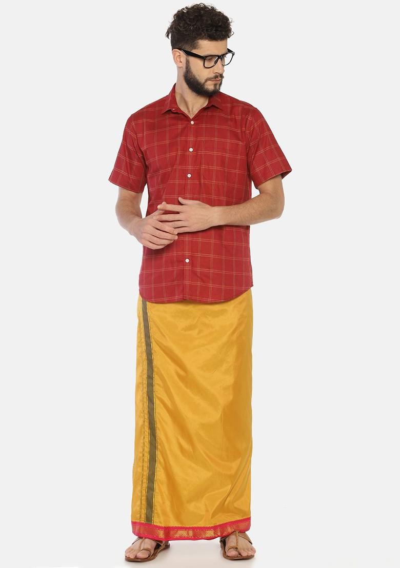 Mustard Mustard Orange Solid Dhoti For Men - Indya