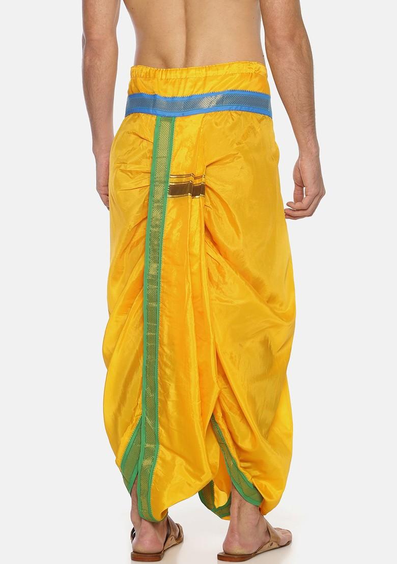 Yellow Solid Double Layer Dhoti Pant For Men