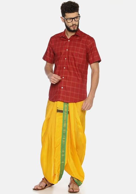 Yellow Solid Double Layer Dhoti Pant For Men
