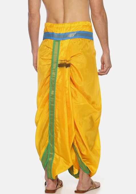 Yellow Solid Double Layer Dhoti Pant For Men