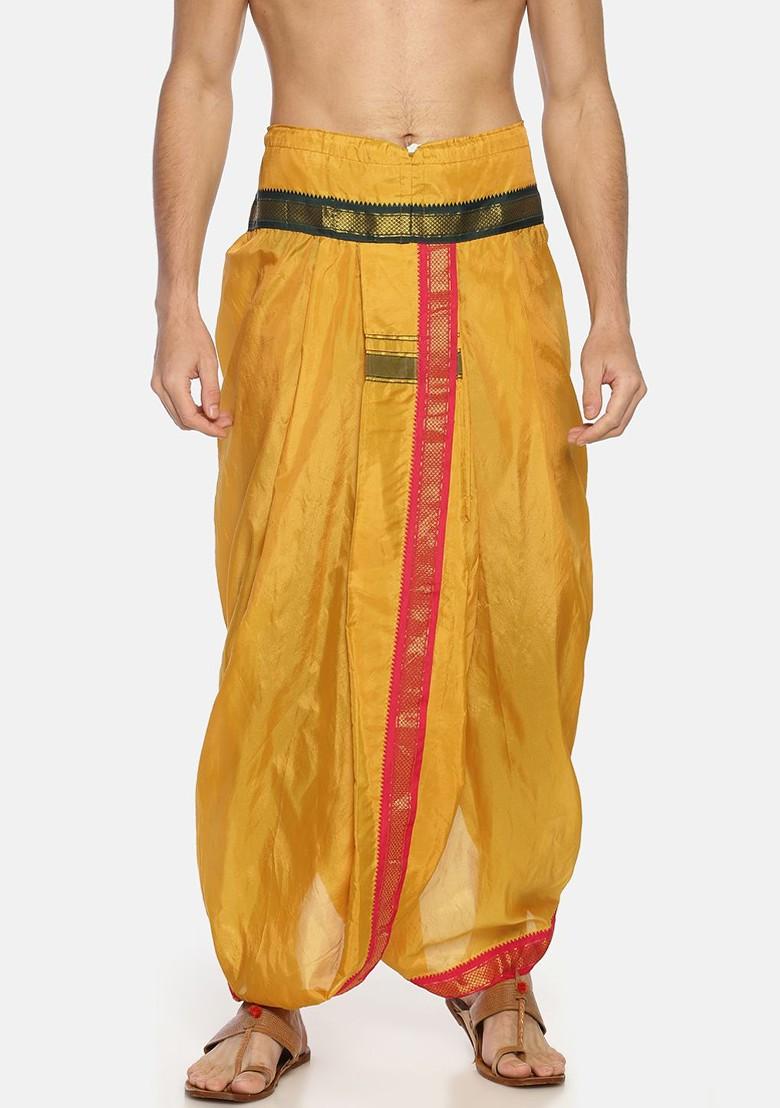 Mustard Mustard Yellow Solid Dhoti Pant For Men