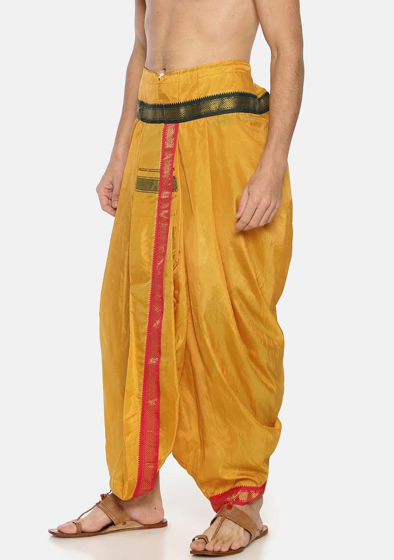 Mustard Mustard Yellow Solid Dhoti Pant For Men