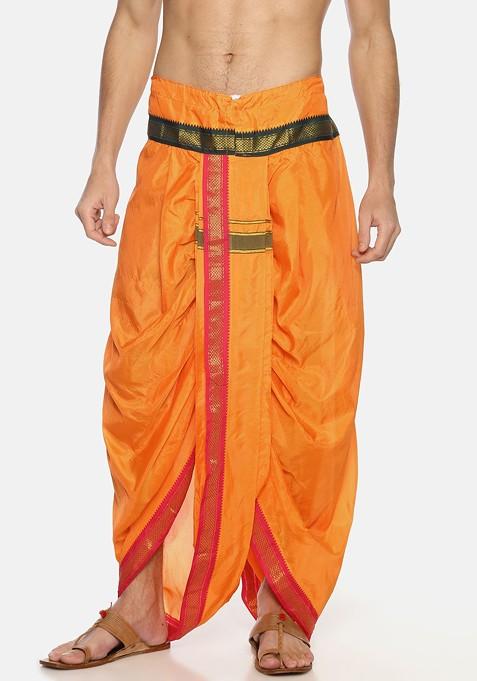 Orange Orange Solid Dhoti Pant For Men