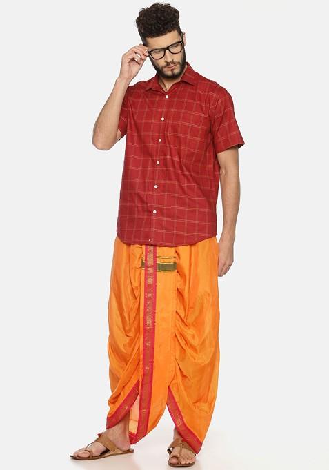 Orange Orange Solid Dhoti Pant For Men