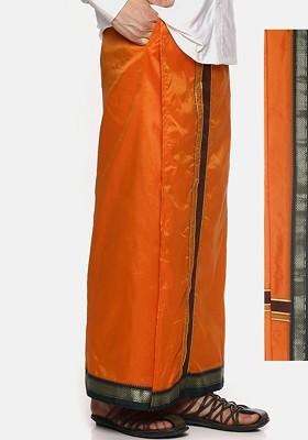 Orange Orange Solid Dhoti With Angavastram For Men