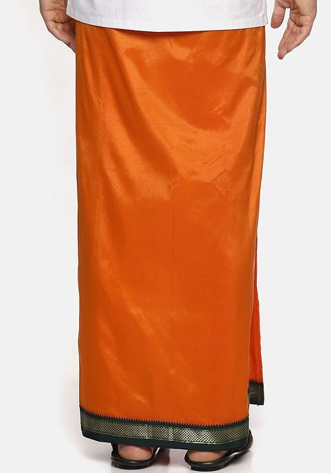 Orange Orange Solid Dhoti With Angavastram For Men