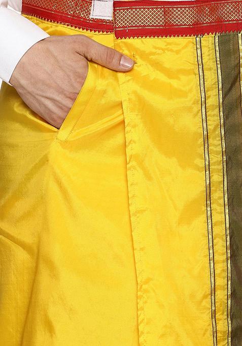 Mustard Mustard Yellow Solid Dhoti With Angavastram For Men