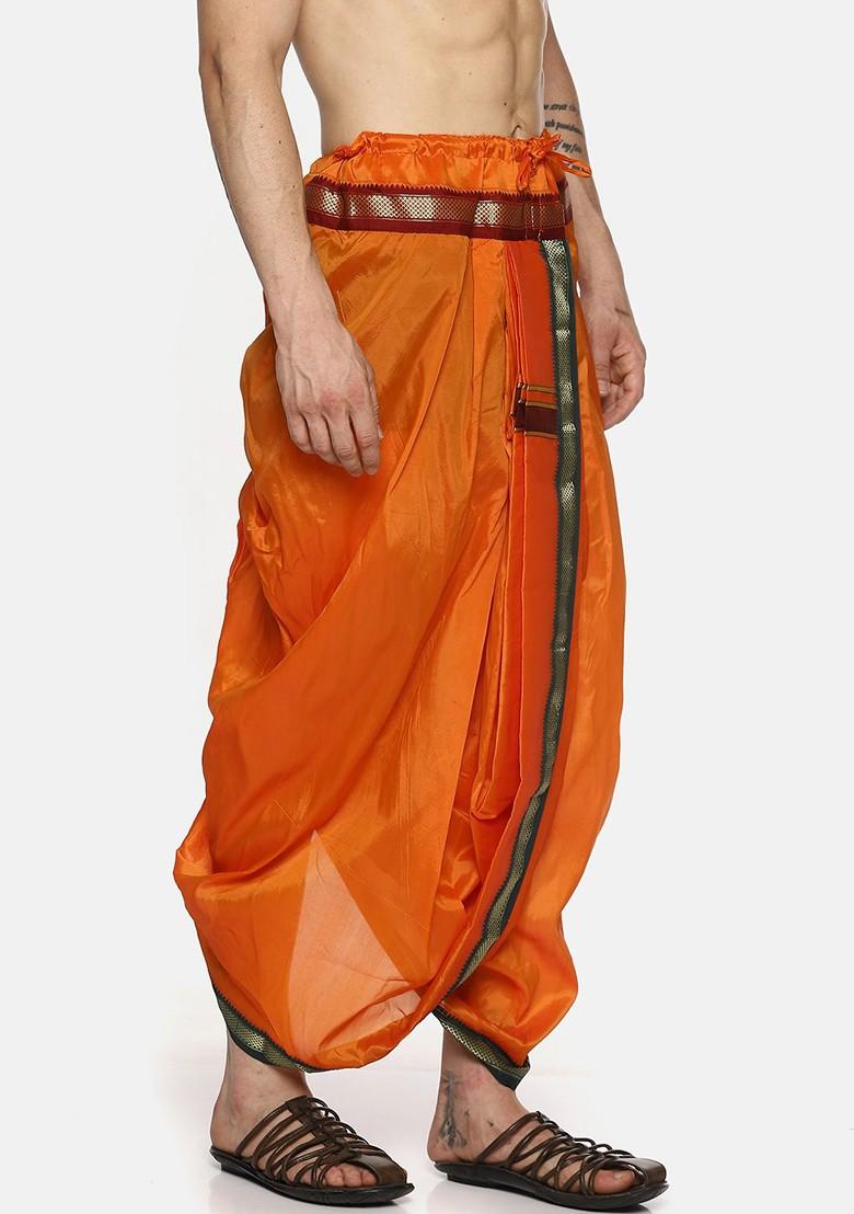 Orange Orange Solid Dhoti Pants For Men