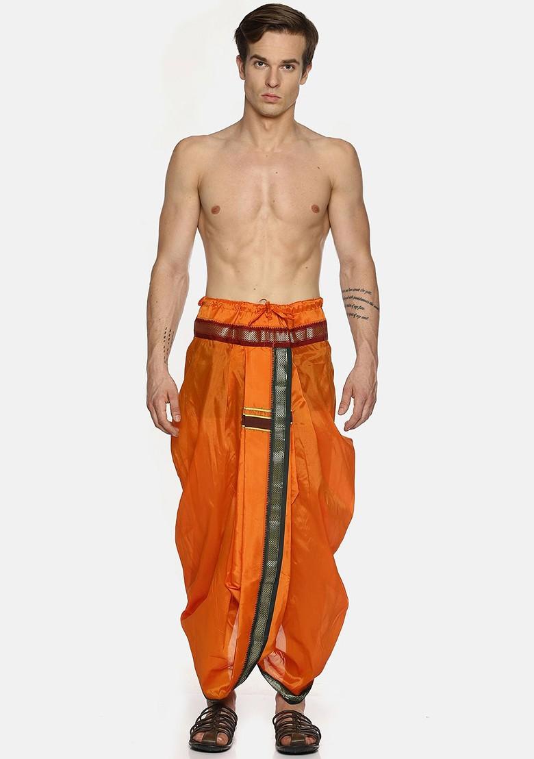 Orange Orange Solid Dhoti Pants For Men