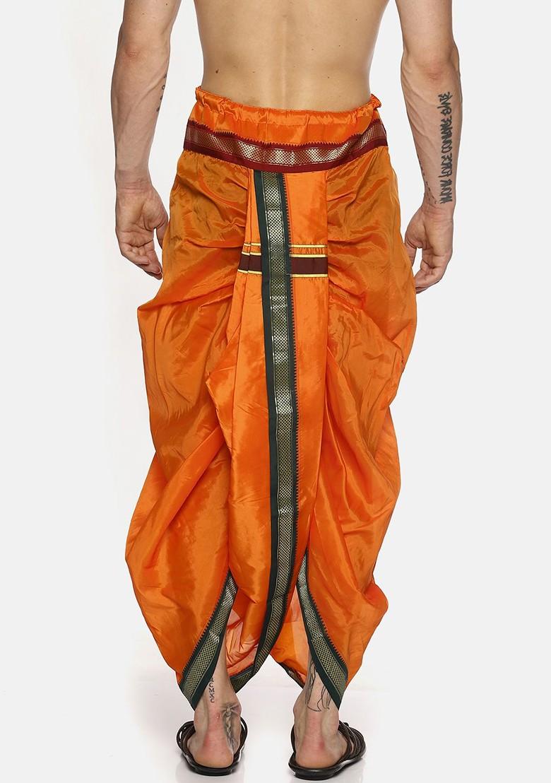 Orange Orange Solid Dhoti Pants For Men