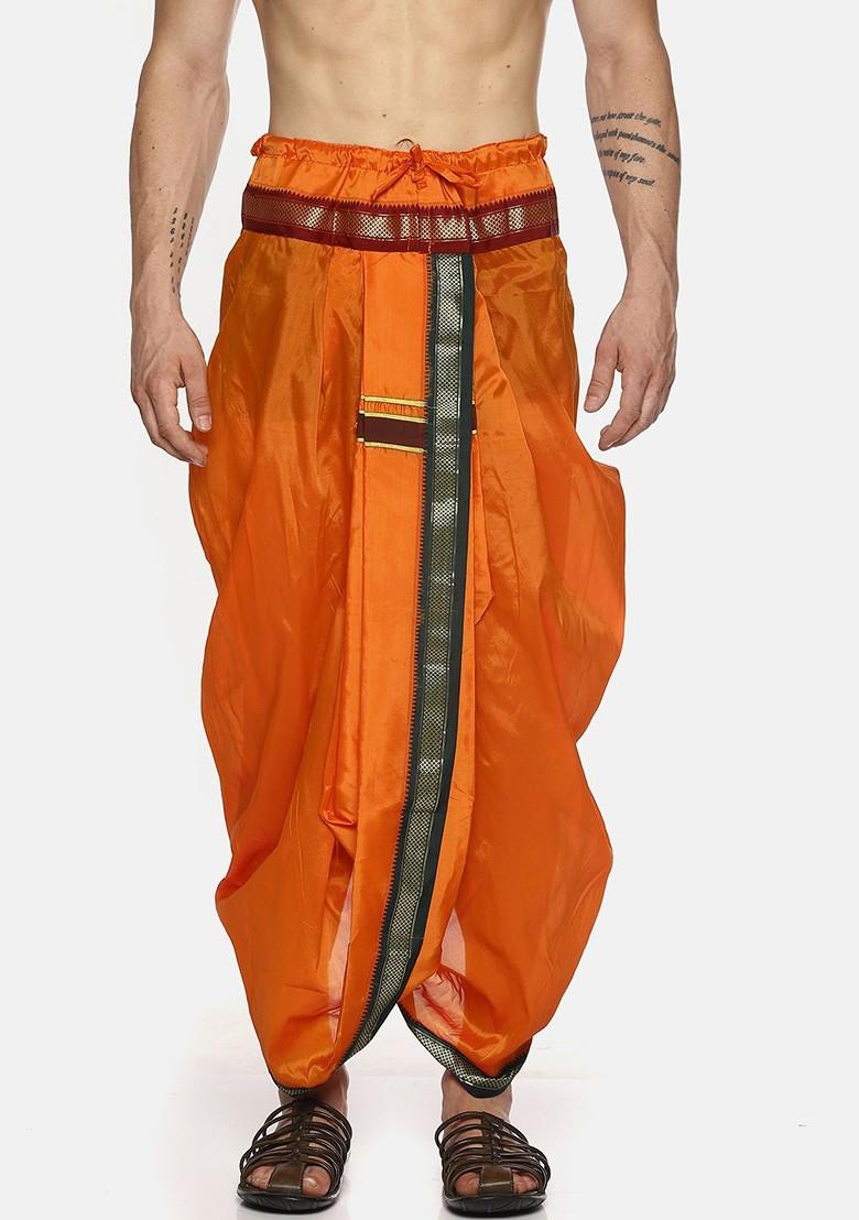 Orange Orange Solid Dhoti Pants For Men