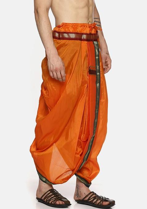 Orange Orange Solid Dhoti Pants For Men