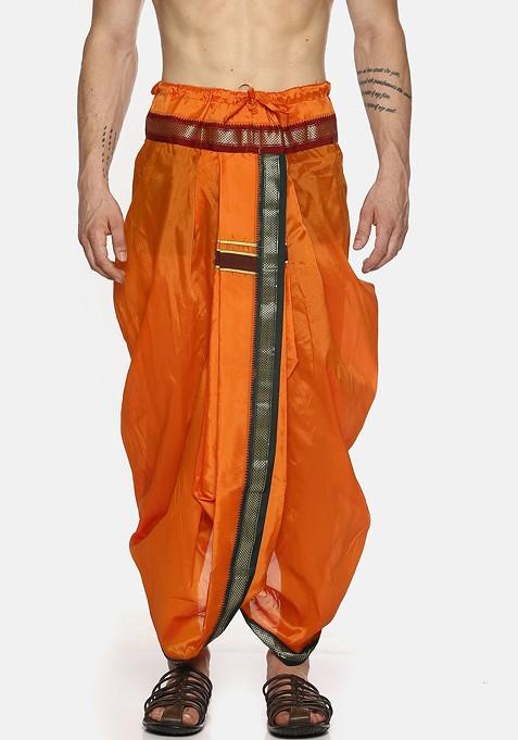 Orange Orange Solid Dhoti Pants For Men