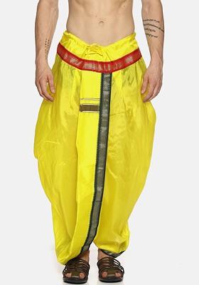 Yellow Solid Dhoti Pants For Men