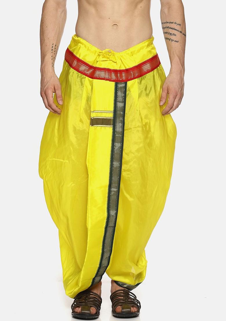 Yellow Solid Dhoti Pants For Men