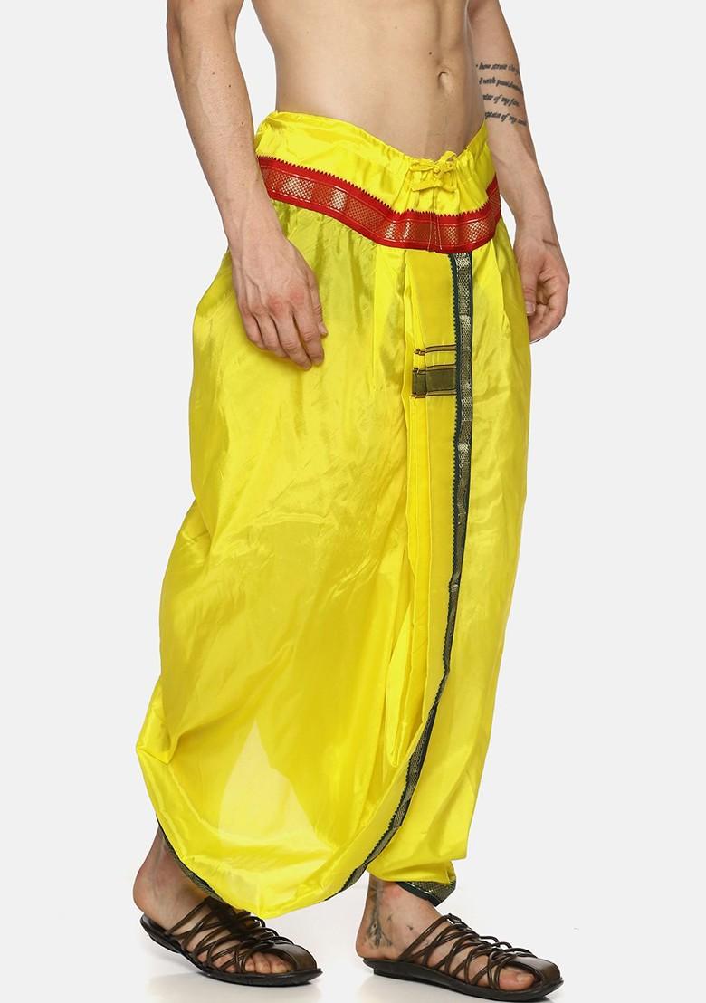 Yellow Solid Dhoti Pants For Men