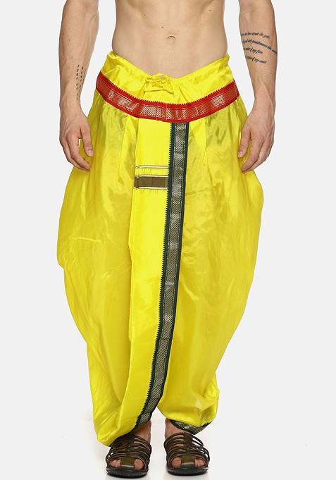 Yellow Solid Dhoti Pants For Men
