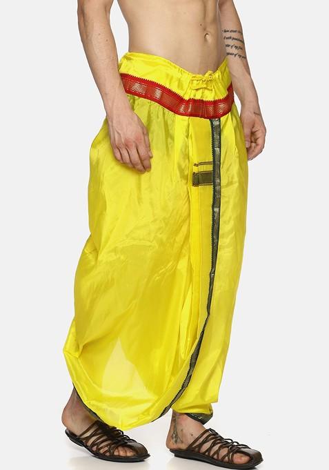 Yellow Solid Dhoti Pants For Men